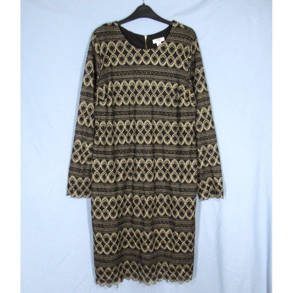 CATO WOMAN Black/Gold FULL LACE Back-Zip COCKTAIL/PARTY Shift Dress Sz 18/20W